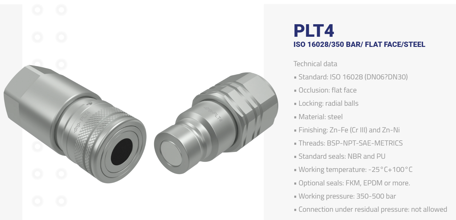 DNP PLT4 ISO 16028 steel quick coupling